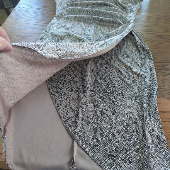 Vintage Steppin Out Metallic Snake Print Ruched Midi Dress Flutter Cap Sleeves M - Picture 11 of 16